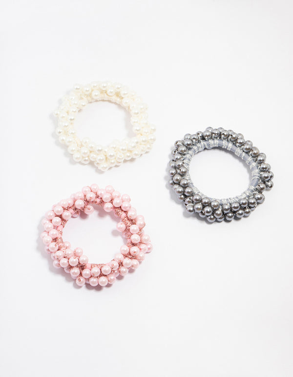 Beaded Pearl Cluster Hair Ties 3-Pack