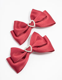 Red Fabric Bow with Diamante Heart Clip 2-Pack - link has visual effect only