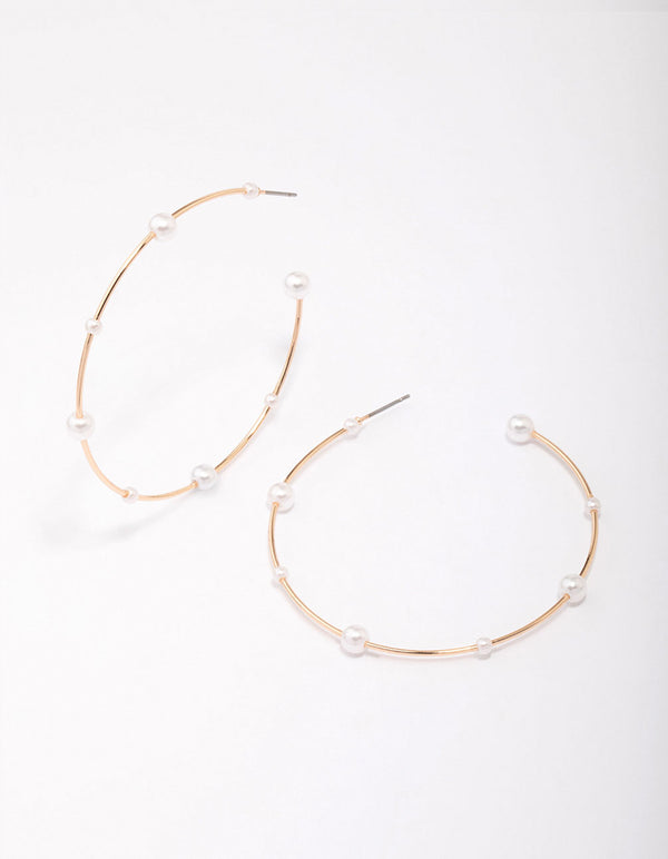 Gold Fine Pearl Hoop Earrings