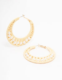 Cream Woven Raffia Fabric Hoop Earrings - link has visual effect only