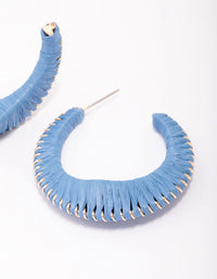 Blue Medium Fabric C-Shaped Hoop Earrings - link has visual effect only