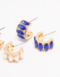 Gold White & Blue Hoop Earring Pack - link has visual effect only