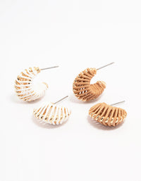 Neutral Raffia Wrapped Huggie Hoop Earring Pack - link has visual effect only