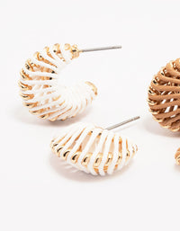 Neutral Raffia Wrapped Huggie Hoop Earring Pack - link has visual effect only