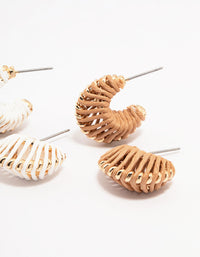 Neutral Raffia Wrapped Huggie Hoop Earring Pack - link has visual effect only