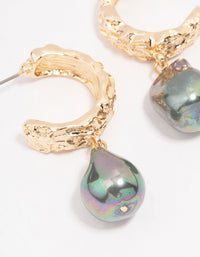 Gold Wide Holographic Pearl Drop Earrings - link has visual effect only