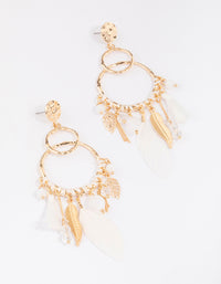 Gold Thread Feather Beaded Drop Earrings - link has visual effect only