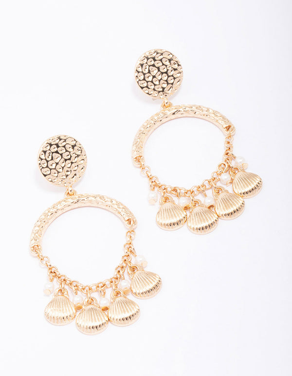 Gold Shell Jingle Drop Earrings