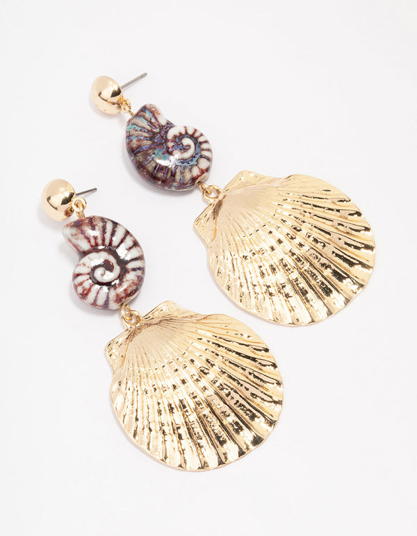 Gold Graduating Shell Drop Earrings