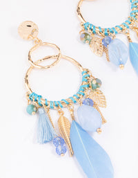 Gold Thread Blue Feather Drop Earrings - link has visual effect only