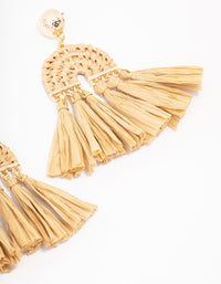 Neutral Raffia Tassel Drop Earrings - link has visual effect only