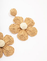 Neutral Raffia Flower Drop Earrings - link has visual effect only