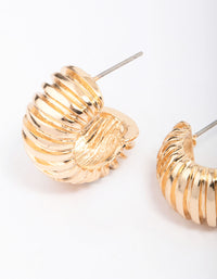 Gold Ribbed Small Hoop Earrings - link has visual effect only