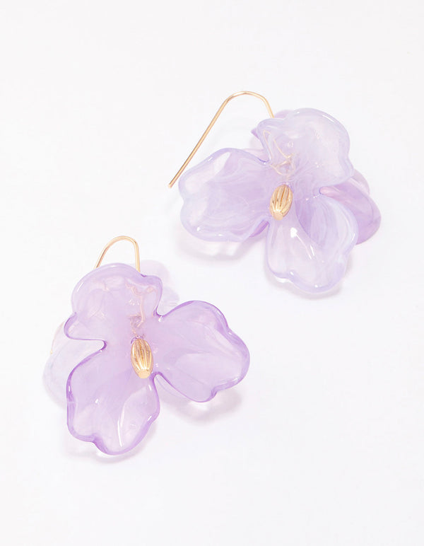 Lilac Floral Petal Drop Earrings