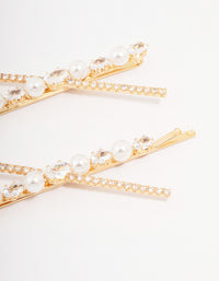 Gold Pearl & Crystal Cross Hair Clip 2-Pack - link has visual effect only