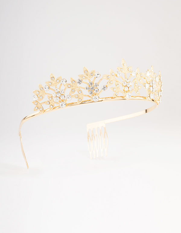 Gold Diamante Leaf Flower Crown