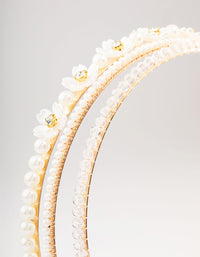 Gold Crystal Pearl Flower Headband 3-Pack - link has visual effect only