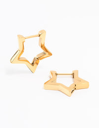 Gold Plated Surgical Steel Star Outline Huggie Earrings - link has visual effect only