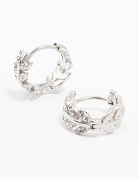 Surgical Steel Diamante Leaf Huggie Earrings - link has visual effect only