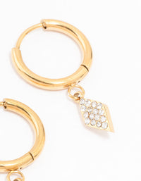 Gold Plated Surgical Steel Pave Diamante Charm Huggie Earrings - link has visual effect only