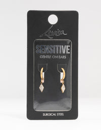 Gold Plated Surgical Steel Pave Diamante Charm Huggie Earrings - link has visual effect only