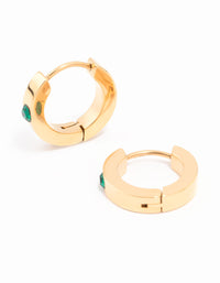 Gold Plated Surgical Steel Round Diamante Classic Huggie Earrings - link has visual effect only