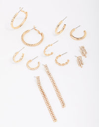 Gold Mixed Diamante Stud Earring 6-Pack - link has visual effect only