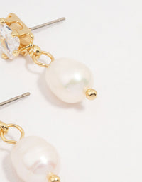 Gold Plated Emerald-Cut Crystal & Pearl Drop Earrings - link has visual effect only