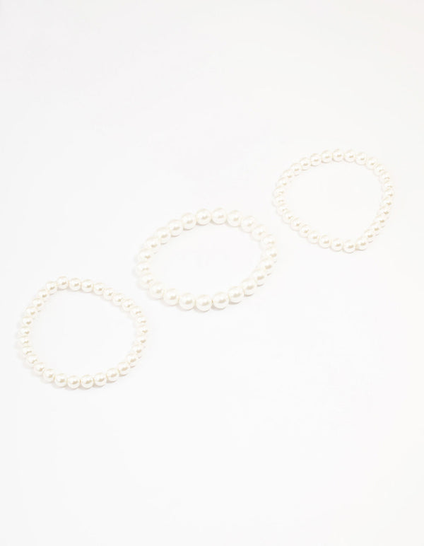 Gold Plated Freshwater Pearl Strand  Bracelets 3-Pack