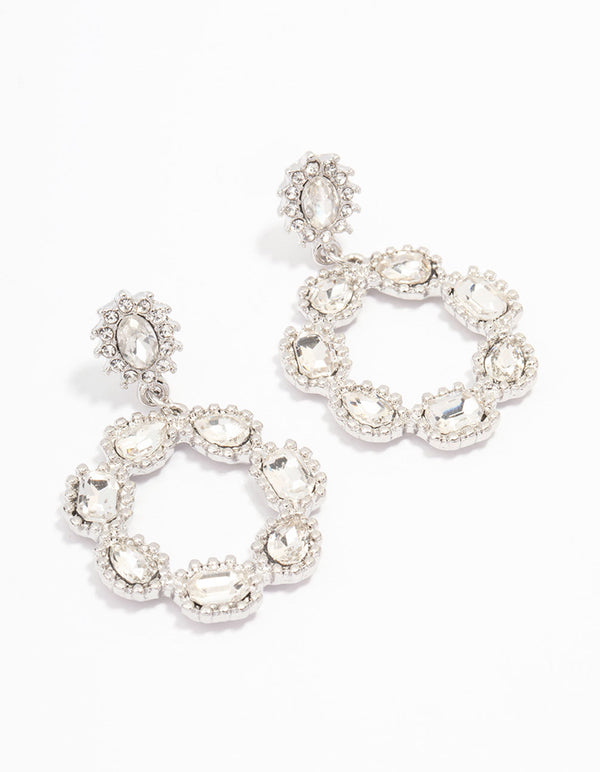 Silver Multi Diamante Circle Drop Earrings