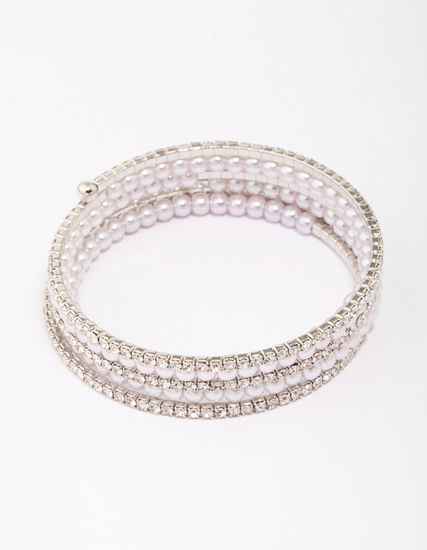 Silver Diamante Triple Wrap Wrist Cuff