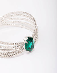 Rhodium Diamante Emerald Open Wrist Cuff - link has visual effect only