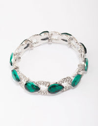 Silver Emerald Diamante Stretch Bracelet - link has visual effect only