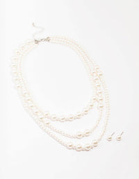 Pearl Beaded Layered Necklace & Stud Earring Set - link has visual effect only