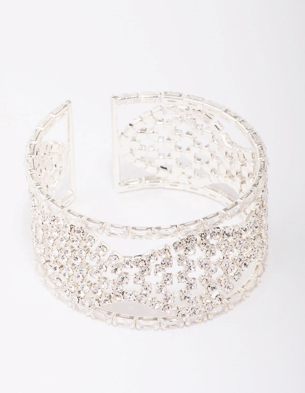 Silver Diamante Thick Wrist Cuff