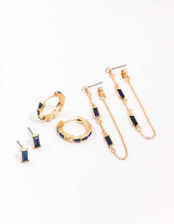 Gold Navy Mix Earring 3-Pack