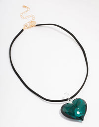 Black Cord & Teal Puffy Heart Pendant Necklace - link has visual effect only