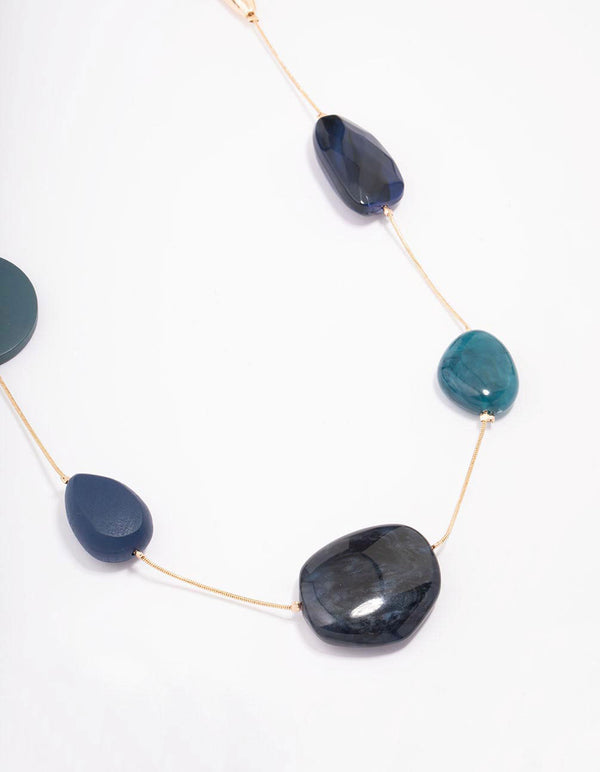 Gold Blue Stone Necklace