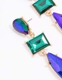 Gold Multi Blue & Green Stone Drop Earrings - link has visual effect only