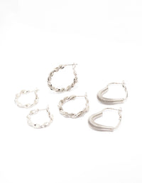 Rhodium Coil Heart Hoop Earring 3-Pack - link has visual effect only