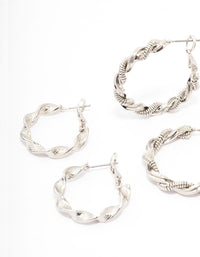 Rhodium Coil Heart Hoop Earring 3-Pack - link has visual effect only