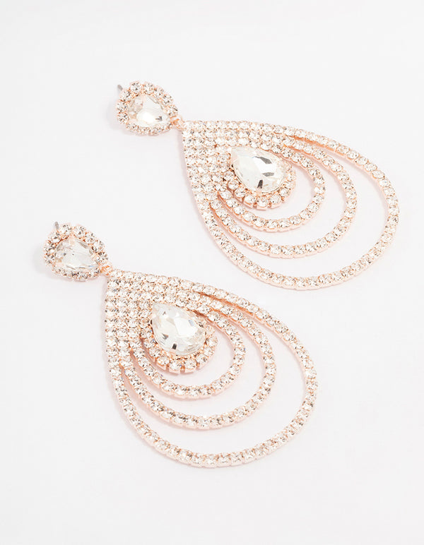 Rose Gold Layered Pear Drop Earrings