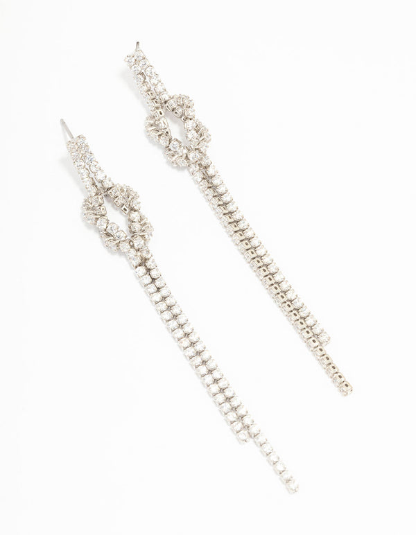 Rhodium Cubic Zirconia Cupchain Drop Earrings