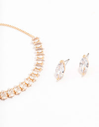 Gold Cubic Zirconia Vine Marquise Tennis Jewellery Set - link has visual effect only