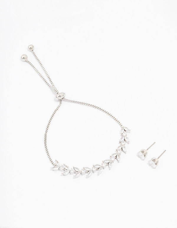 Rhodium Cubic Zirconia Vine Marquise Jewellery Set