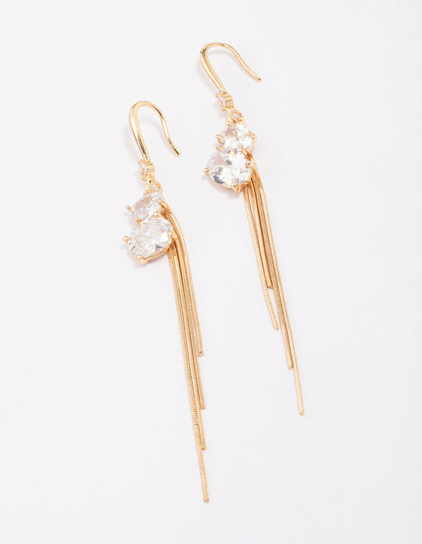 Gold Cubic Zirconia Chain Drop Earrings