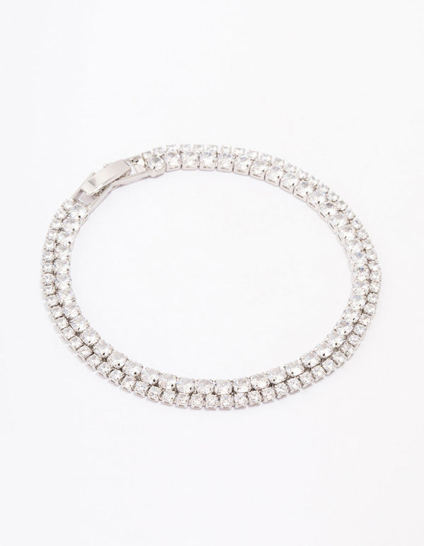 Silver Cubic Zirconia Double Row Bracelet