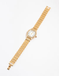 Gold Small Vintage Diamante Watch - link has visual effect only