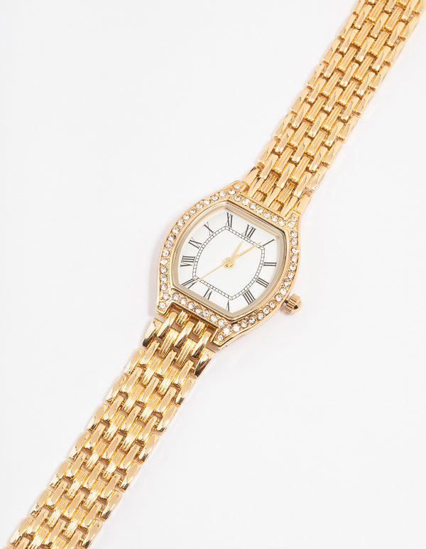 Gold Small Vintage Diamante Watch