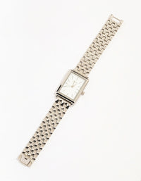 Rhodium White Rectangle Watch - link has visual effect only